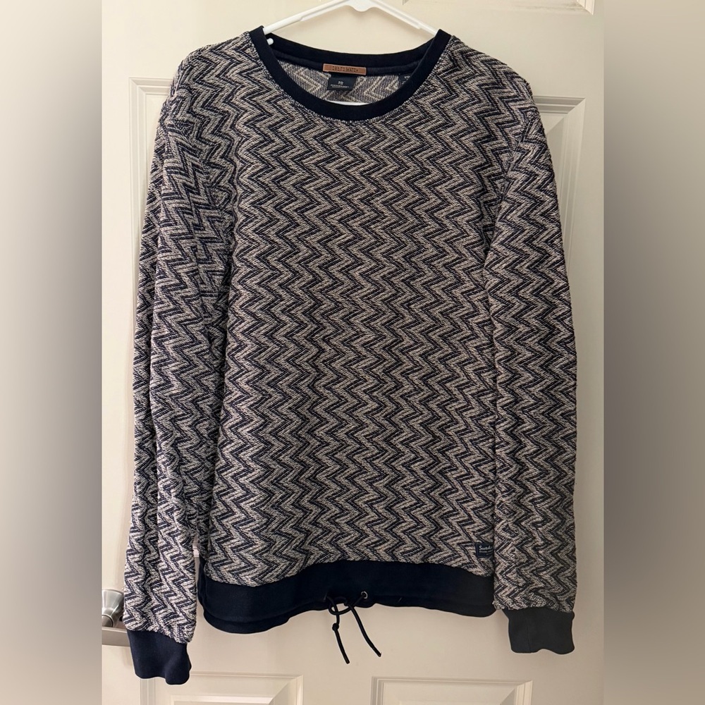 Scotch & Soda Men’s Chevron Knit Pullover Sweater, Navy/Tan Mutlicolor, M